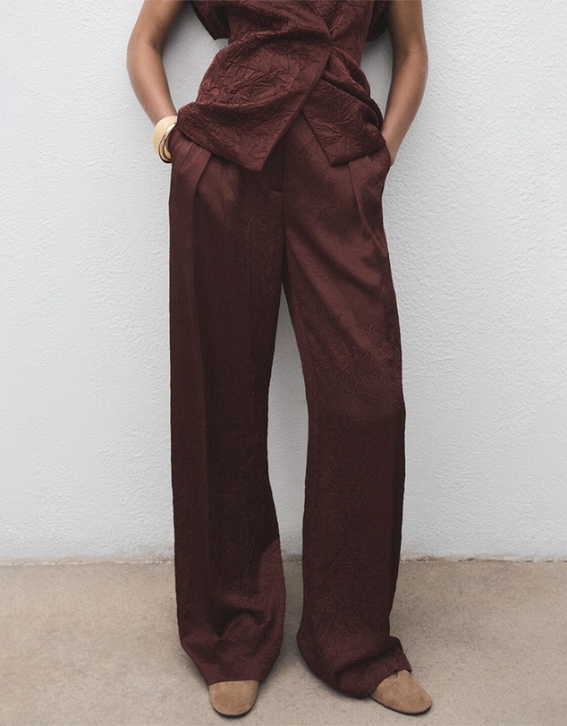 M.N.G - Straight-Leg Crinkled-Effect Trousers