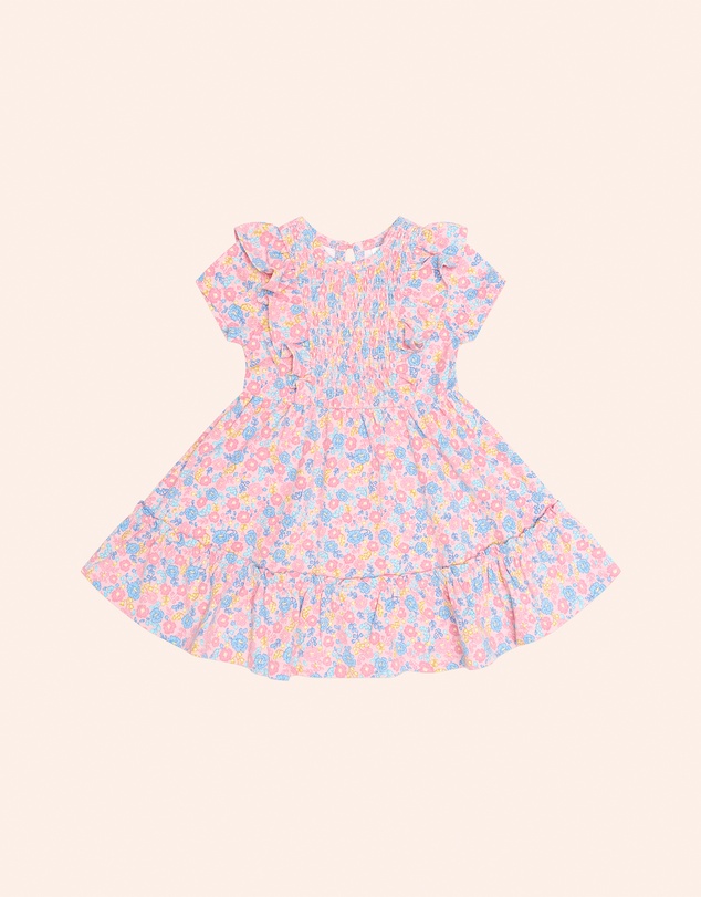 Huxbaby - Vintage Floral Shirred Short Sleeve Dress - Babies-Teens