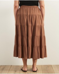 Atmos&Here Curvy - Elenora Linen Blend Tier Maxi Skirt