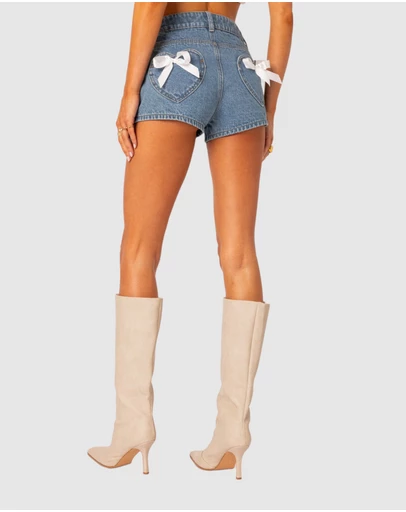 EDIKTED - Bow pocket washed denim shorts