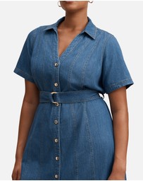 Forever New Curve - Josephine Curve Short Sleeves Denim Dress