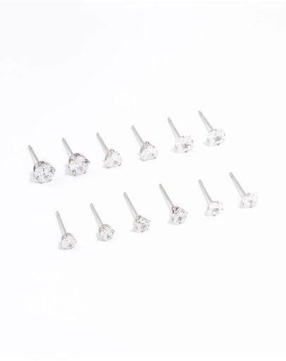 Lovisa - Waterproof Stainless Steel Cubic Zirconia Stud Earrings 6-Pack