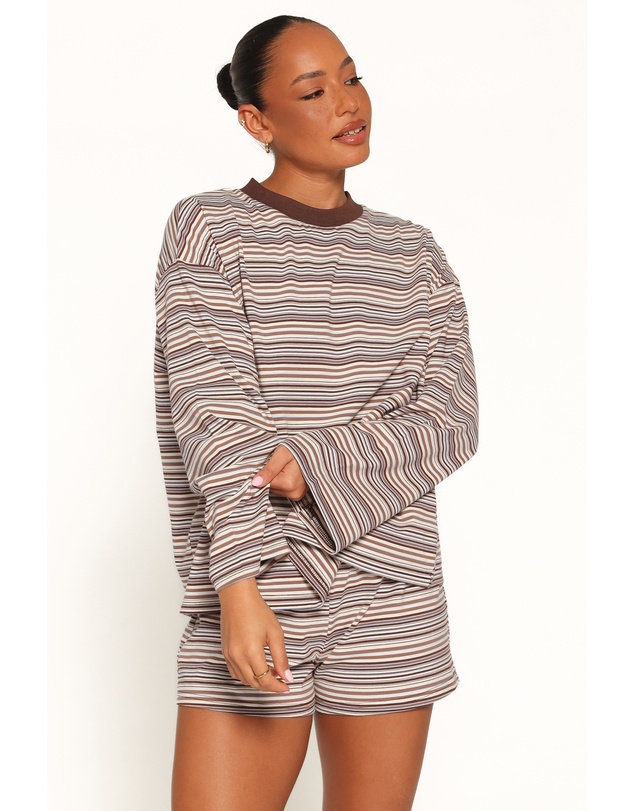 Petal & Pup - Silvia Knit Short Set - Chocolate Brown Stripe