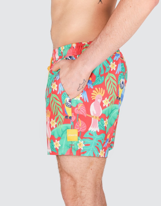 Skwosh - Bird Sanctuary Men's Eco Swim Shorts in Red