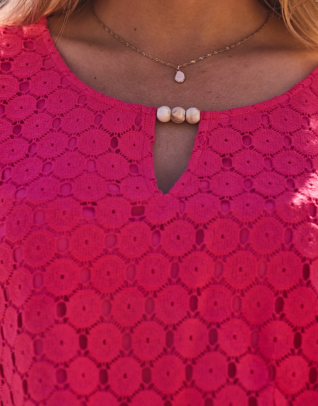 Sosandar - Crochet Shirred Hem Keyhole Top With Bead Detail