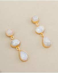Meshca - 3 Stone Rainbow Moonstone Earrings