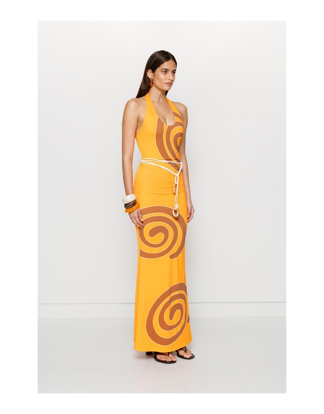 The Wolf Gang - Giro Halter Dress - Tangerine Swirl
