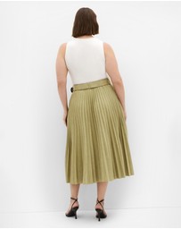 City Chic - Plus size Sueded Pleat Midi Skirt - sage