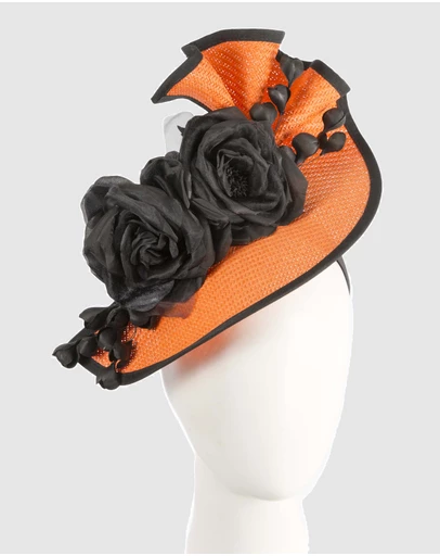 Fillies Collection - Bespoke Sculpted Orange Black Racing Fascinator