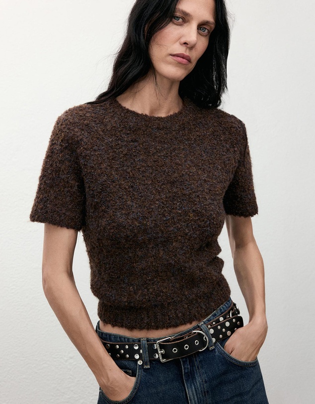 M.N.G - Bouclé Short-Sleeved Sweater