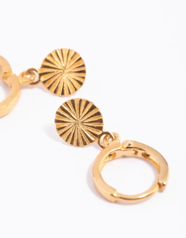 Lovisa - Gold Plated Sterling Silver Etched Huggie Hoop Earrings
