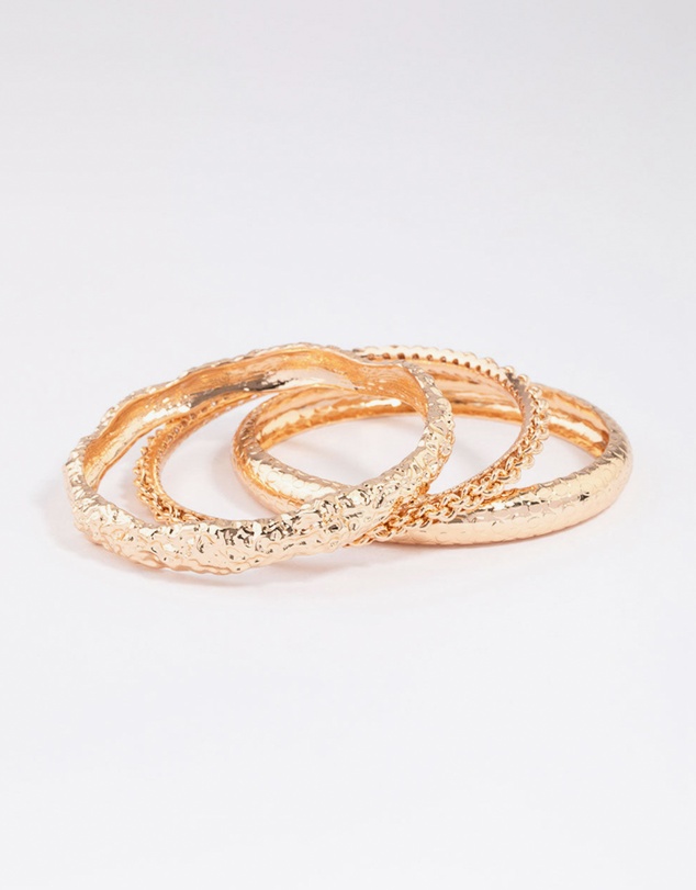 Lovisa - Gold Multi Pack Textured Bangles