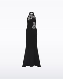 Carla Zampatti - Black Crepe Embellished Halter Gown