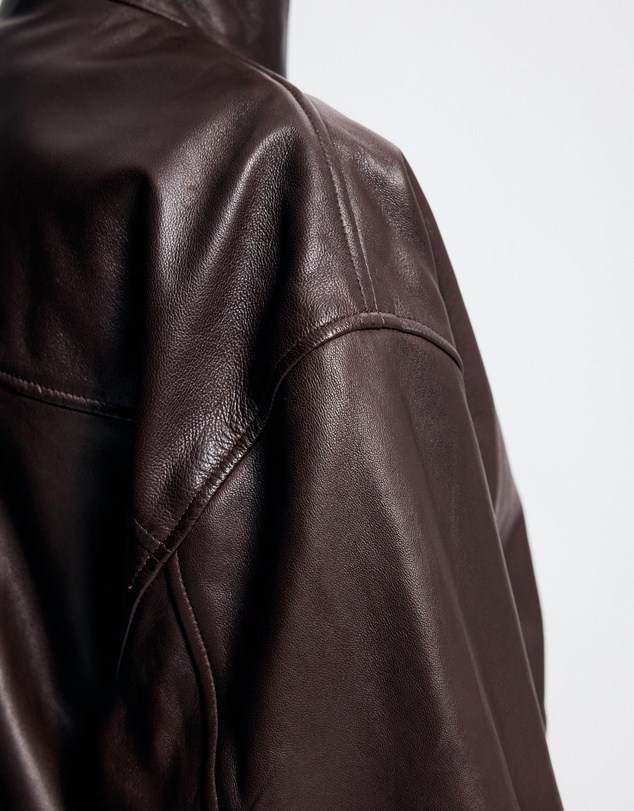 Lover - Byron Oversized 100% Leather Funnel Neck Bomber Jacket