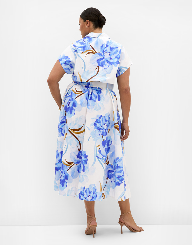 City Chic - Plus size Elysia Paint Print Belted Cotton Skirt - white