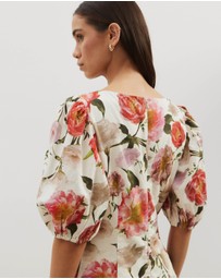 Atmos&Here - Ava Linen Blend Puff Sleeve Maxi Dress