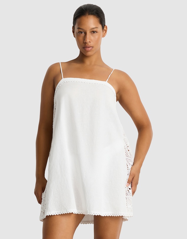 Sea Level Australia - Shore Linen Panelled Bandeau Lace Short Dress