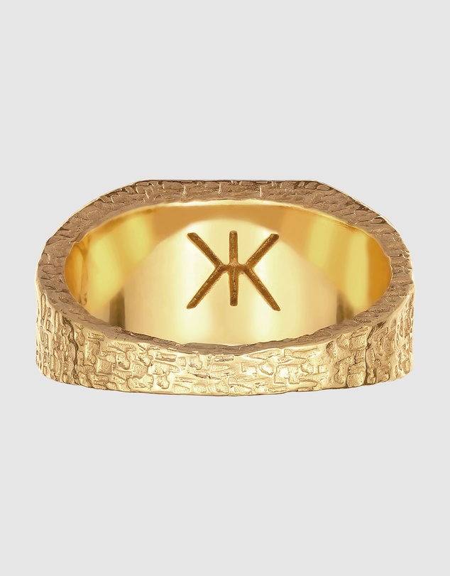 Kuzzoi - ICONIC EXCLUSIVE - Gold-Plated 925 Silver Ring with Hexagonal Black Enamel Inlay