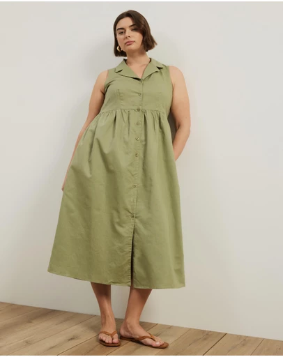 Atmos&Here Curvy - Riley Linen Blend Midi Dress