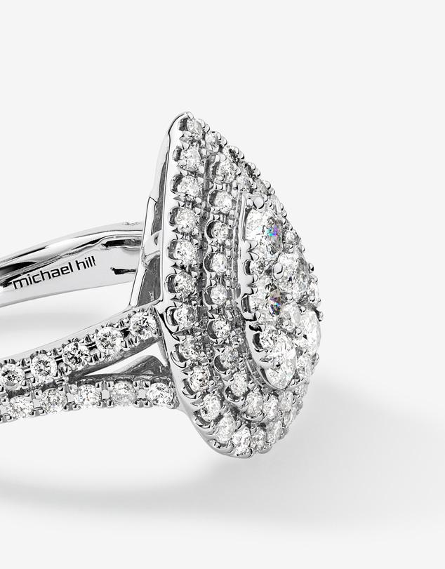 Michael Hill - 1.30 Carat TW Pear Shaped Cluster Halo Diamond Ring in 10kt White Gold