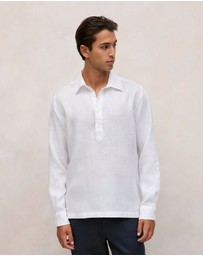 Trenery - Linen Half Placket Shirt in White