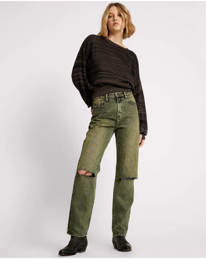 ONE TEASPOON - Black Khaki Awesome Baggies High Waist Straight Leg Jeans