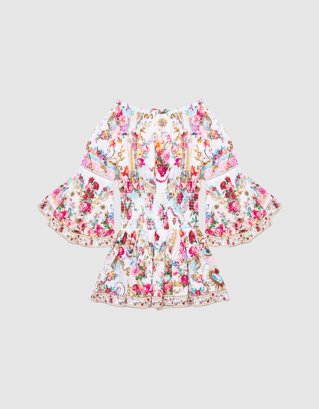 Camilla - Off Shoulder Shirred Waist Mini Dress - Kids-Teens