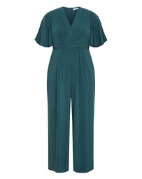City Chic - Braelynn V Neck Jumpsuit - emerald