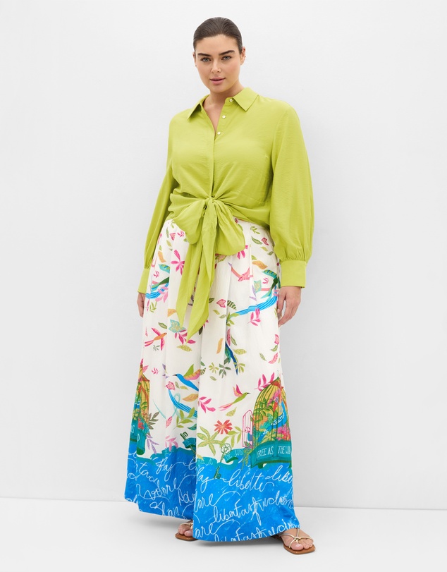 City Chic - Plus size Free Spirit Print Wide Leg Pant - ivory
