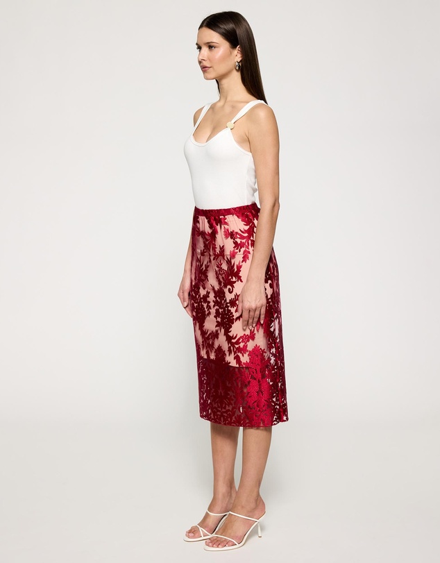Lindsay Nicholas New York - Crimson Rose Lace Skirt with Nude Underskirt