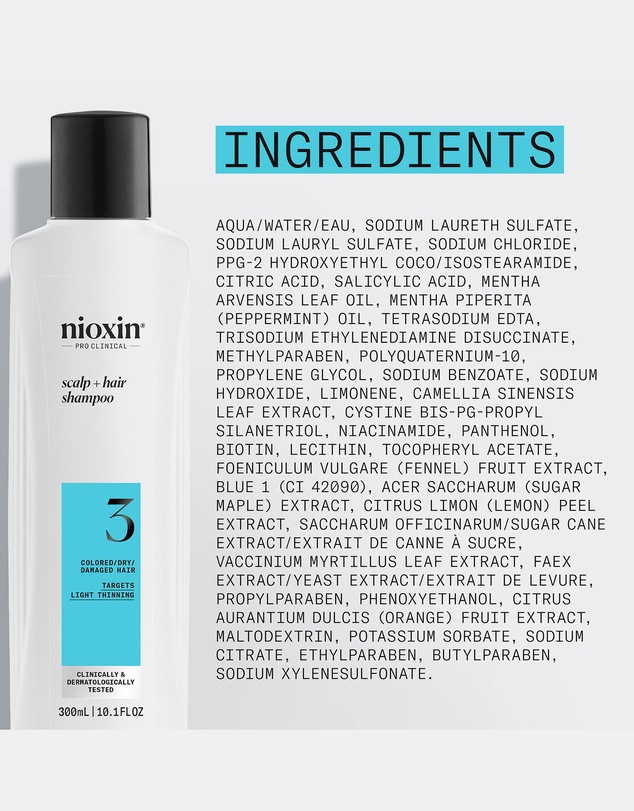 Nioxin - Nioxin System 3 Scalp + Hair Shampoo - Hair Thickening Shampoo For Damaged Hair With Light Thinning, 300ml