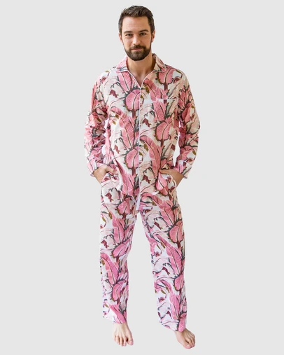 Sant And Abel - Men's Martinique® Pink Banana Leaf Long PJ Set
