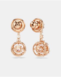 Swarovski - Constella Drop Earrings, Round Cut, Dancing Stone, Pink, Rose Gold-tone Plated
