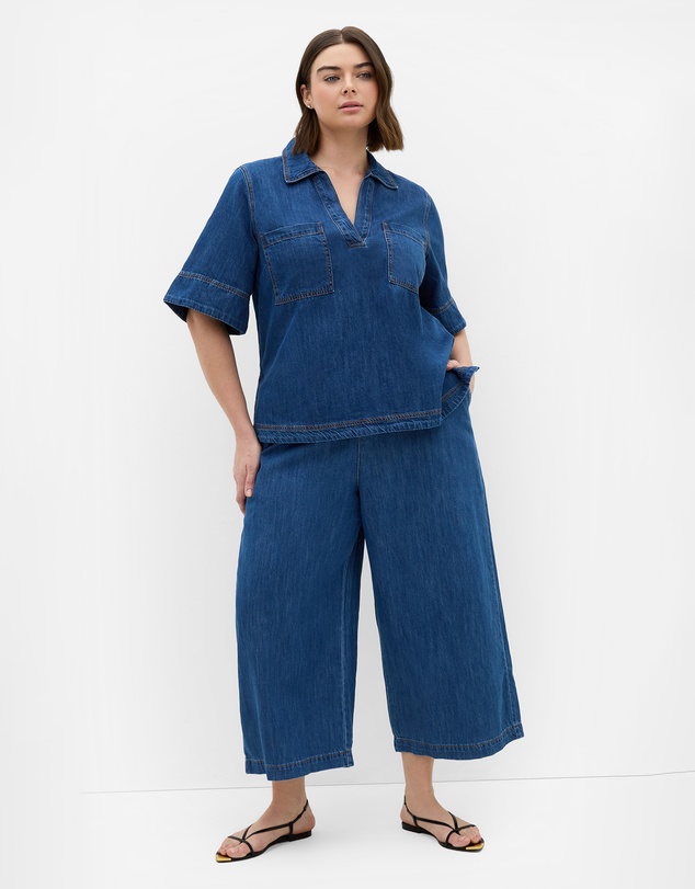 City Chic - Plus size Tiana Pocket Cotton Denim Top - light wash