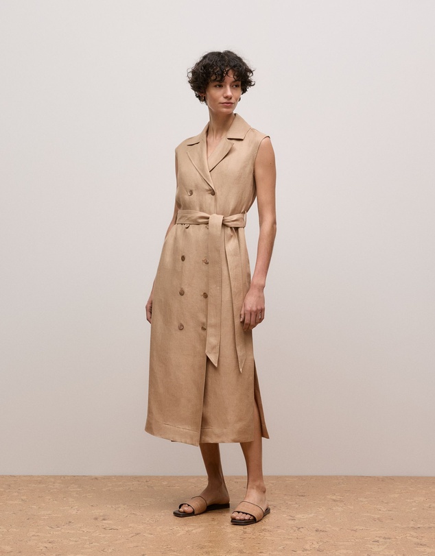 Trenery - Linen Twill Sleeveless Trench Dress in Light Camel