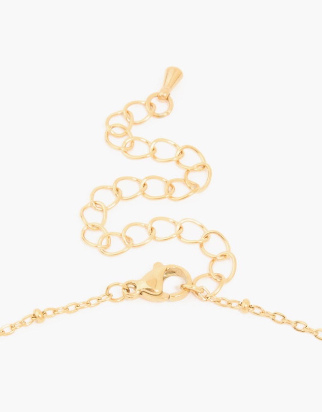 Lovisa - Waterproof Gold Plated Stainless Steel Green Semi Precious Stone Boho Disc Necklace
