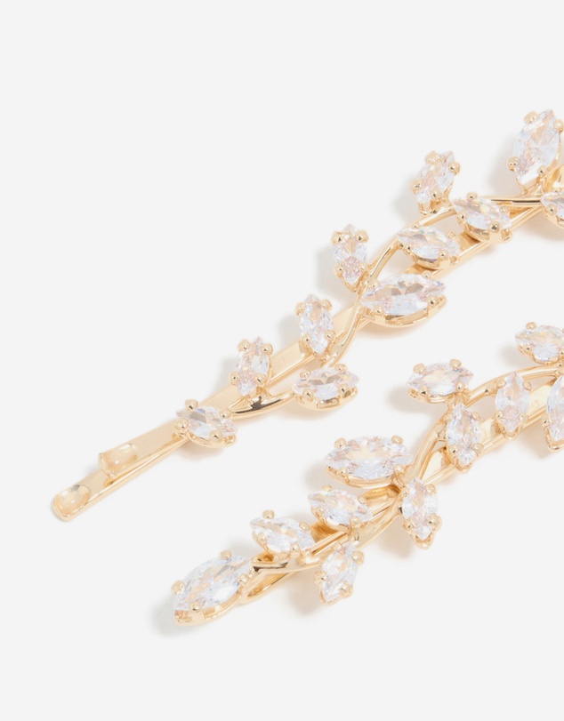 Lovisa - Gold Plated Cubic Zirconia Vine & Leaf Hair Clips 2-Pack