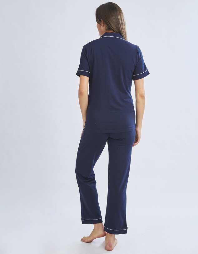 Angel Maternity - Maternity and Nursing Button Front Pajama Set in Navy