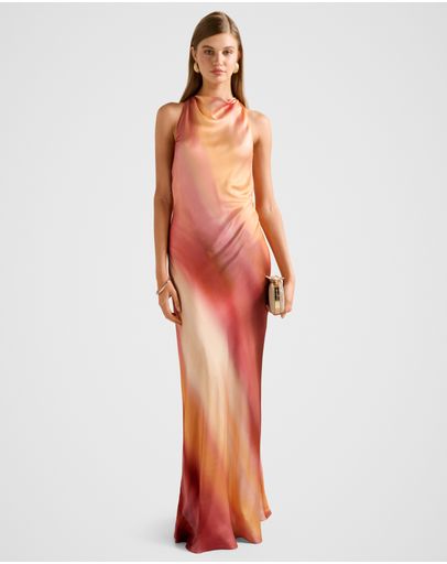 strapless open back dress Pink Seashell Tapestry Midi Dress  FARM Rio