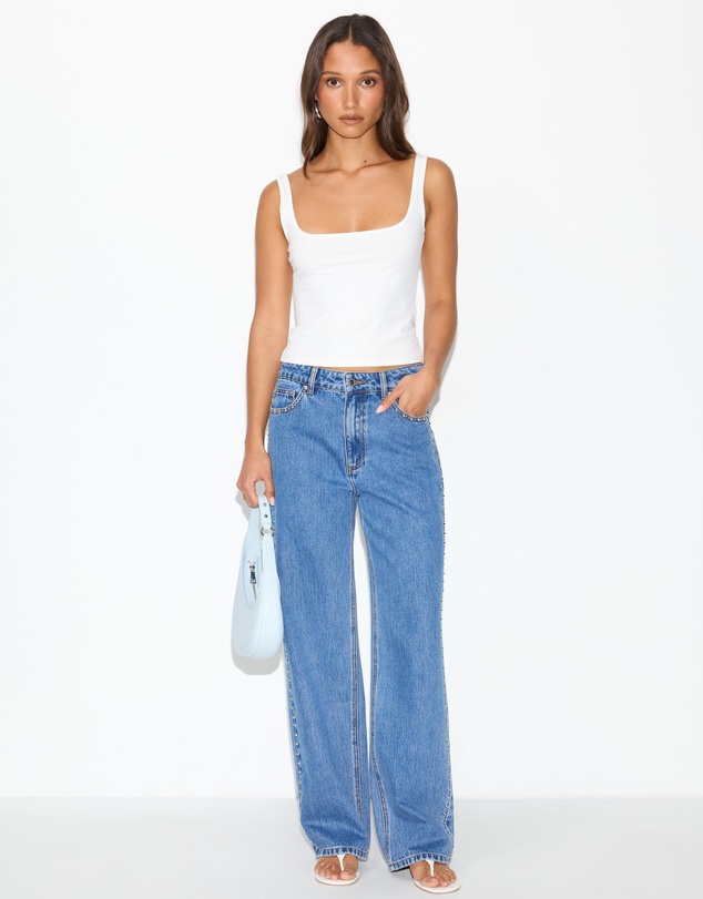 Dazie - Nights Out Studded Mid Rise Straight Leg Jeans