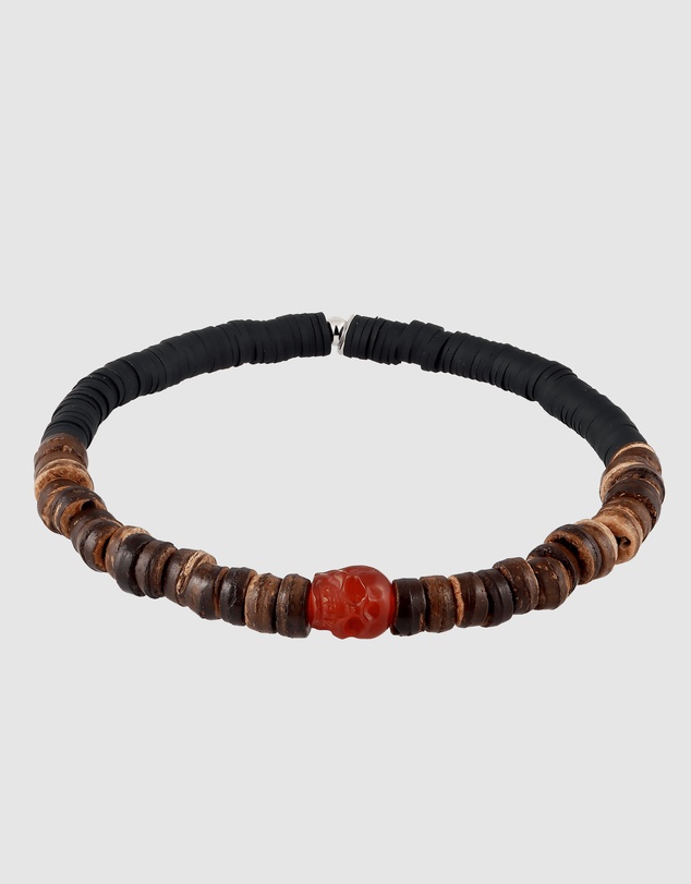 Kuzzoi - ICONIC EXCLUSIVE - Cornelian Skull Bead Bracelet in 925 Silver