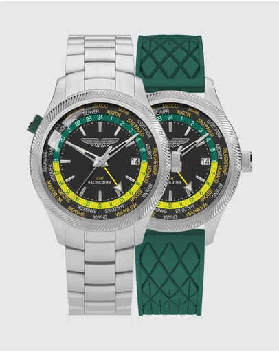 Aston Martin - GRZ Black Stainless Steel Bracelet Watch and Podium Green Silicone Strap Box Set