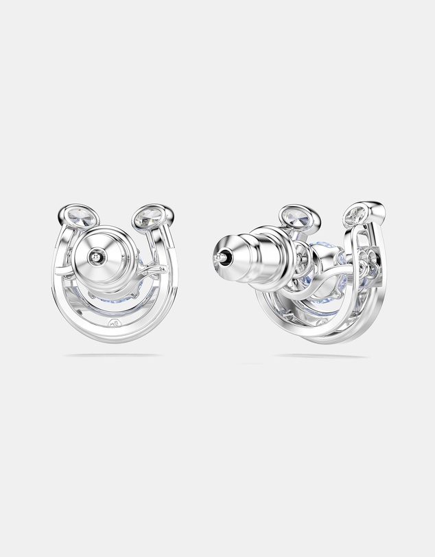 Swarovski - Symbolica Stud Earrings, Round Cut, Pav, Horseshoe, Blue, Rhodium Plated