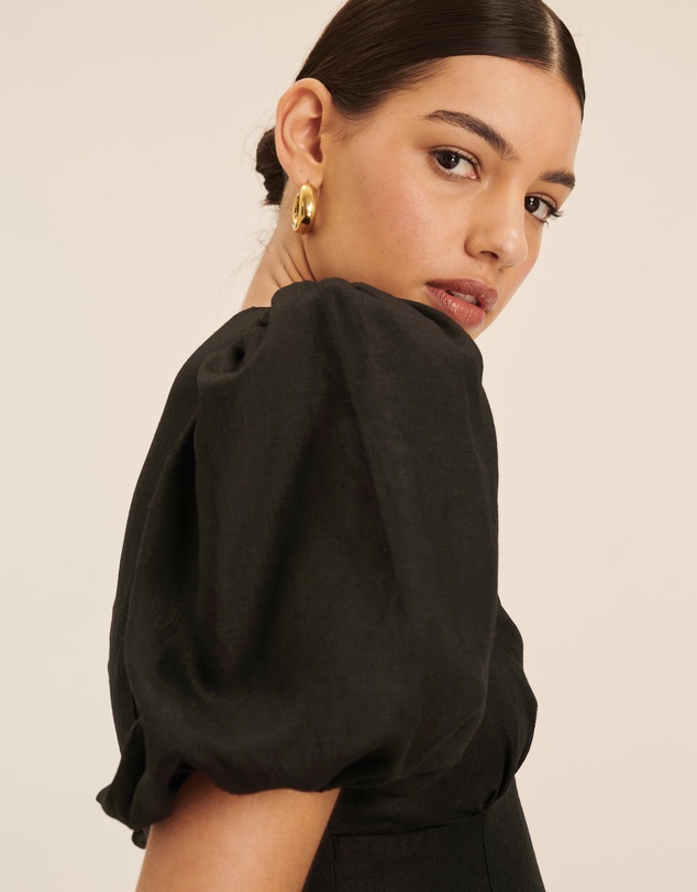 AERE - Linen Puff Sleeve Mini Dress