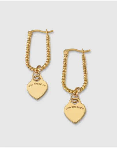 Von Treskow - Textured U-shape Earrings with VT Hearts