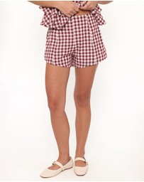 Petal & Pup - Landon Fitted Shorts - Burgundy Gingham