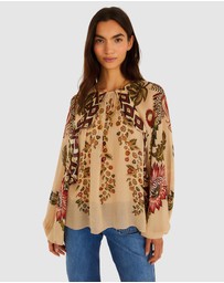 Farm Rio - Ligia Floral Cascade Long Sleeve Blouse