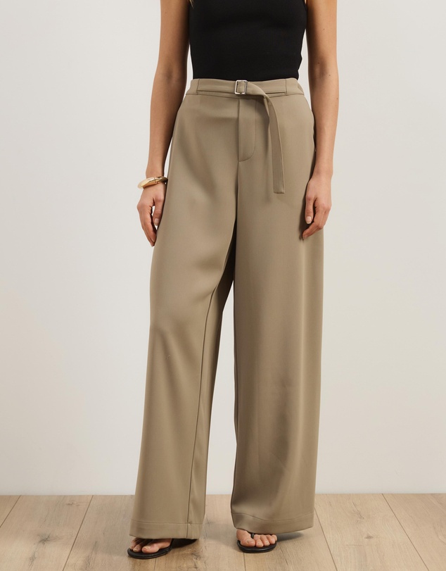 Atmos&Here - Nell Mid Rise Wide Leg Pants With Fabric Belt