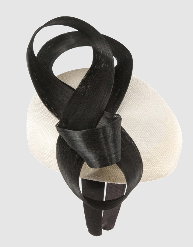 Max Alexander - Cream Black Pillbox Racing Fascinator