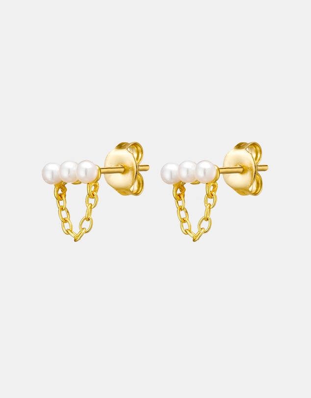 Zoe Olivia - 14K Gold Vermeil Pearl Chain Stud Earrings